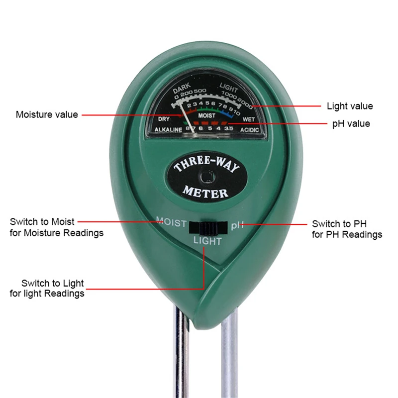 3 in1 Soil Water Moisture ph meter Acidity Humidity Sunlight Light PH Test Moisture Meter Plant Soil Monitor Detector