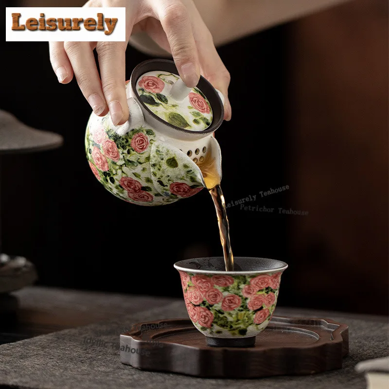 200ML Rose Handheld Teapot Traditional Tea Infuser Pot Household Tea Making Kettle With Filter Tableware Ornaments Supplies Gift