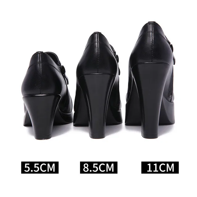 Deep Mouth Block Heels Pumps Women Platform Shoes 2022 Pointed Toe Split Leather Shoes Woman High Heel Office Shoe Black 32 43 6