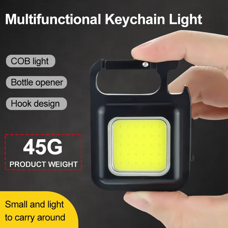 

Mini LED Working Light Multifunctional Glare COB Keychain Light Rechargeable Portable Flashlight Outdoor Camping Corkscrew