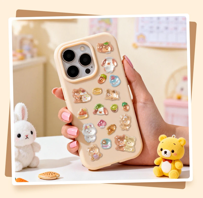 1 pc/4 pcs Cartoon Friend Bear Rabbit Drop 3D Stickers Scrapbook Decor Stationery DIY Journaling Sticker School Office Supplies