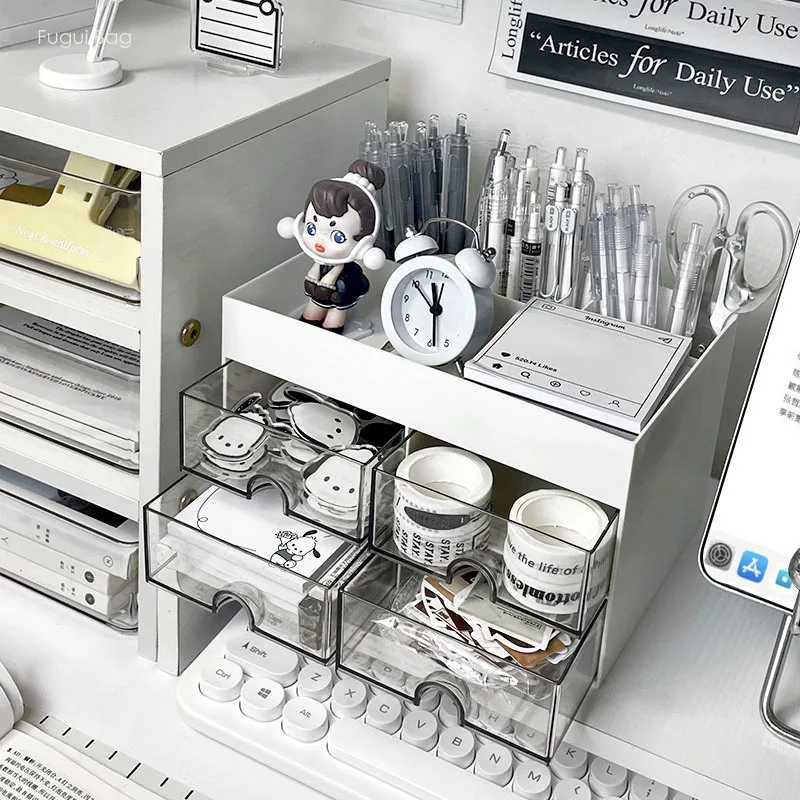 

Dormitory Desktop Pen Rack Storage Acrylic Drawer Style Student Stationery Transparent Box for Convenient Office Organization