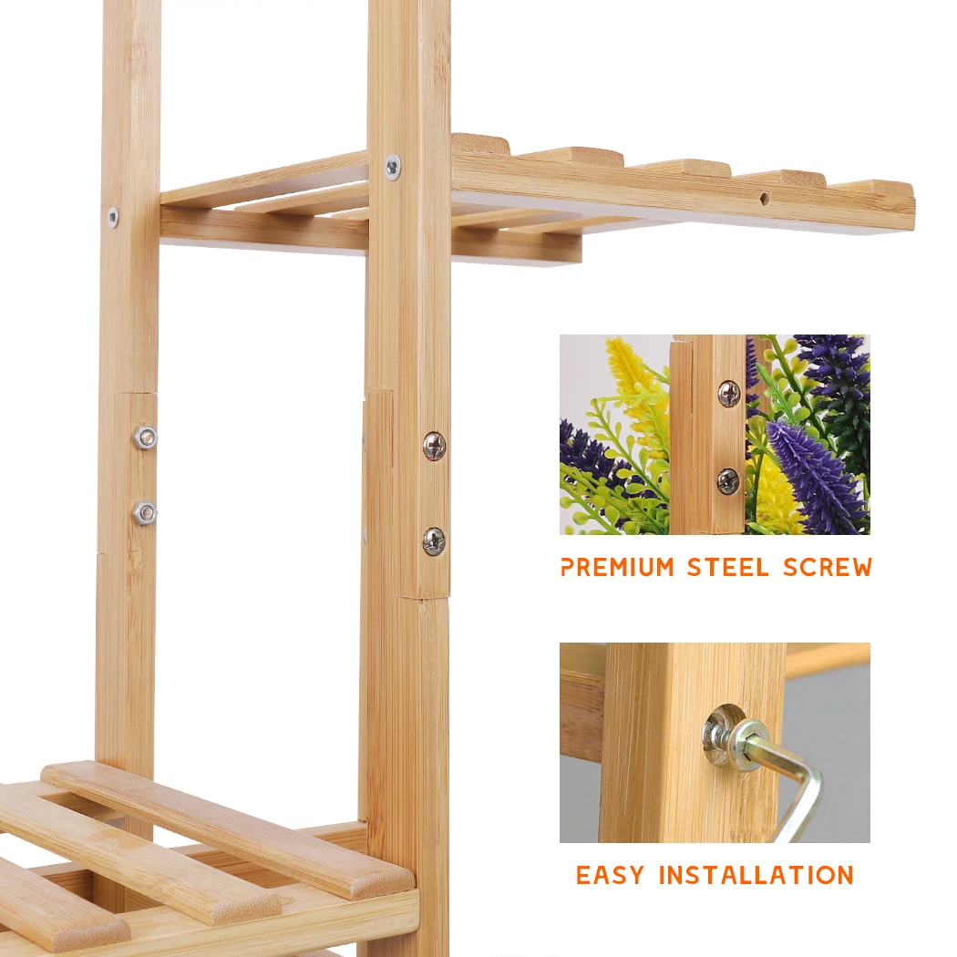 6/7 Pot Vertically Bamboo Flower Shelf Rack Plant Stand Pots Display Corner Shelving Home Indoor Outdoor — view 4