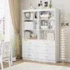 71" H White Bookshelf with Drawers, Bookshelf and Bookcase with 3-Tier Open Shelves, Tall Bookcase Tall Storage Cabinet for Home 4