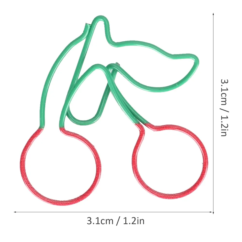 20개 체리 모양 종이 클립 2색 빨간색과 녹색 과일 모양 종이 클립 소형 3.1 ×3.1cm 과일 핀