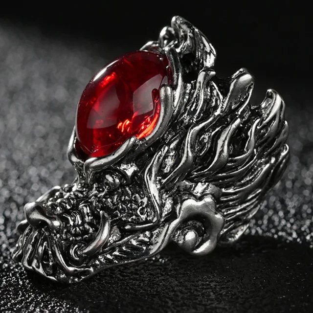 Joyería Anillo Con Piedra Roja Hombre Anillo Negro Acero Sello