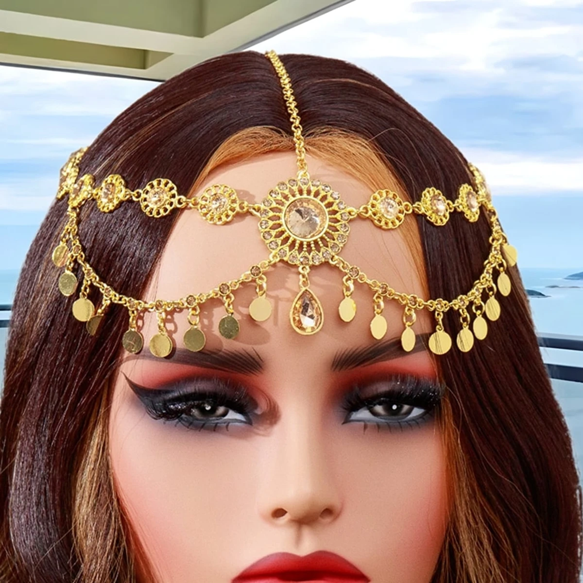 تاج الجبين الملكي بحجر كريستالي وعملات ذهبية