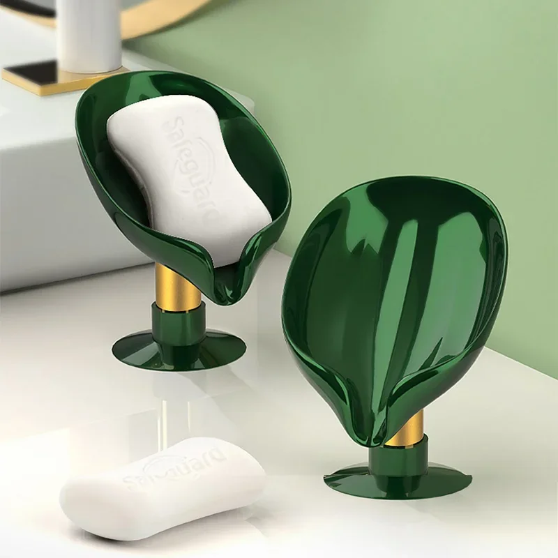 

Suction Cup Soap Dish Box for Bathroom, Shower Soap Holder with Drain Portable Leaf Shape, Toilet Laundry Rack, Tray for Basin