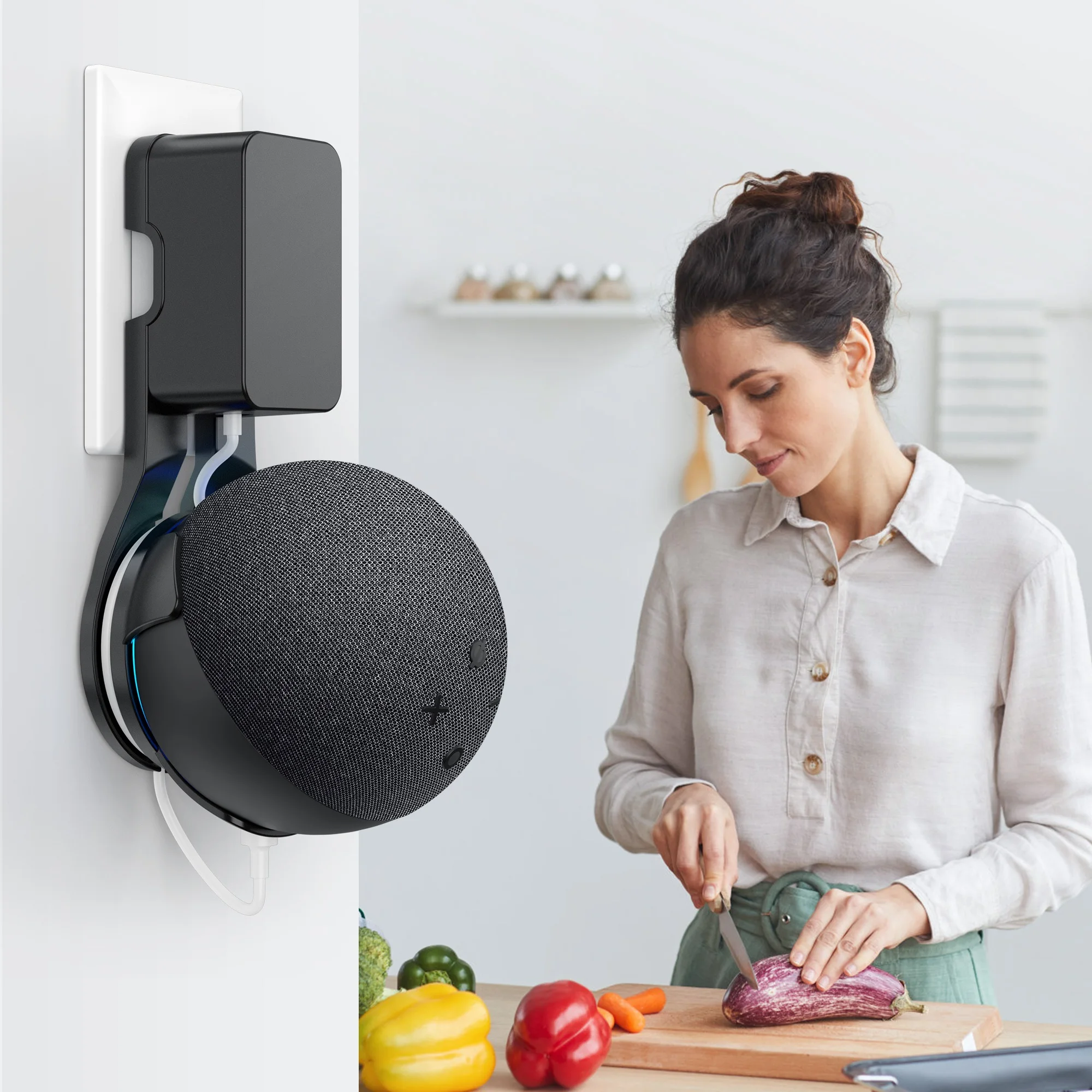 SPORTLINK Outlet Wall Mount Bracket for Alexa Echo Dot 4th 5th Generation Space Saving Speaker Holder Built-in Cable Management