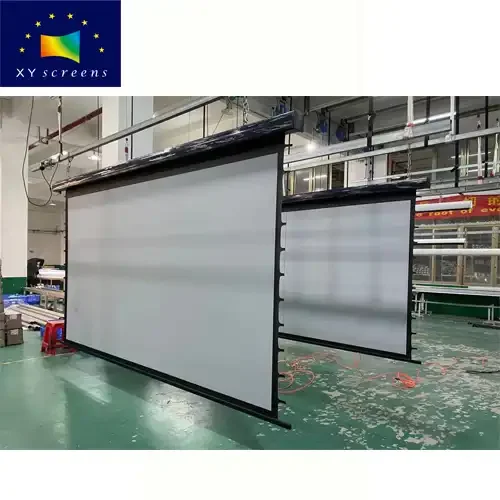 XY screens 169 150'' electric tab tension projection screen alr grey