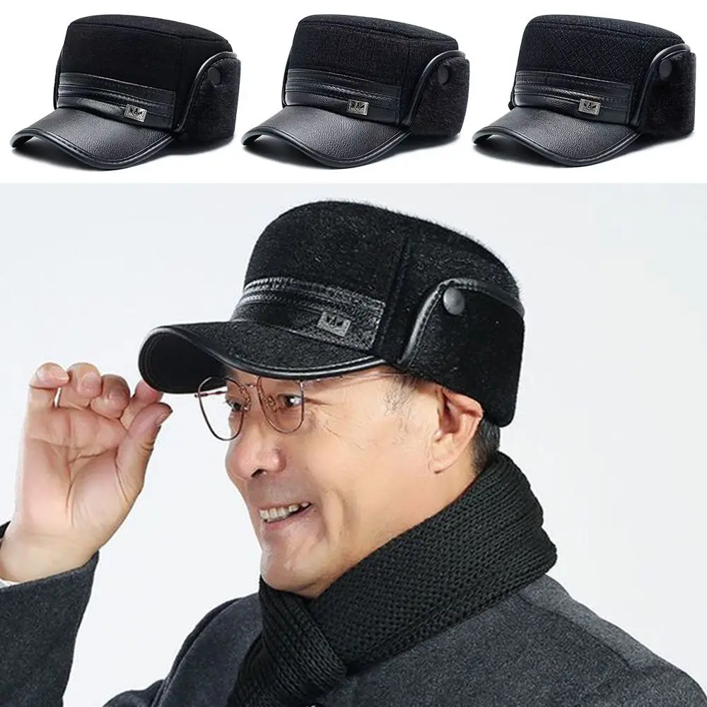 

Men Autumn Winter Thickened Ear Protection Hat Earmuffs Cap Warm Berets Middle-aged And Elderly Hat