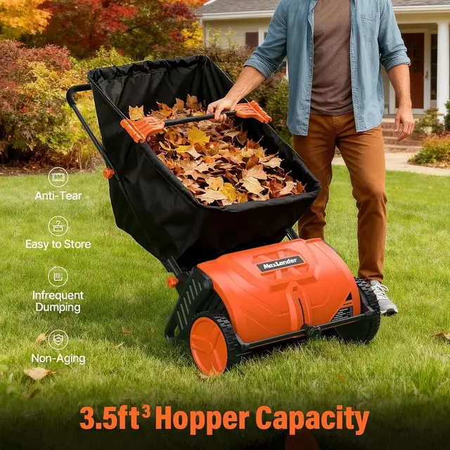 21 Adjustable Lawn Sweeper with 3.5 Cubic Ft. Hopper for Leaves, Grass, and Debris 6