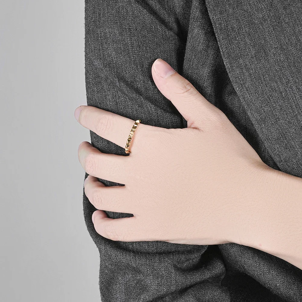 Titanium Steel Pyramid Grid Matte Pinky Ring - Geometric Adjustable Jewelry