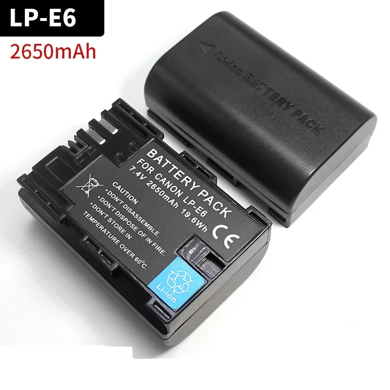 Pack 2 Batteries LP-E6N 2650mAh + Chargeur Double Pour Canon EOS R5, R6, R7, 5D, 6D, 7D, 80D, Etc. - Charge USB-C, Protection Complète