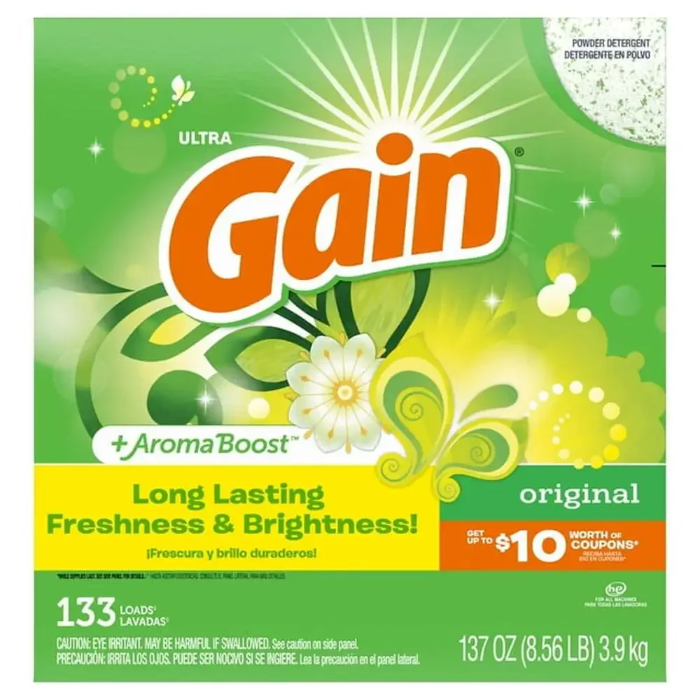 Gain Original Powder Laundry Detergent Brilliant Clean Lasting Freshness 137 oz 133 Loads Regular and HE Washer Compatible