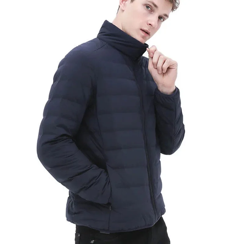 

90 down white duck new men's seamless one-piece woven jacket light winter slim collar Men's s