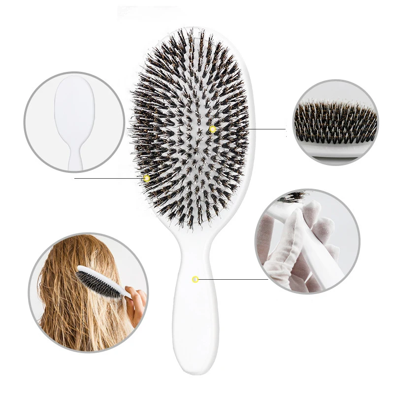 Natural Boar Bristle Massage Hair Brush and Detangler for Smooth and Healthy Hair
