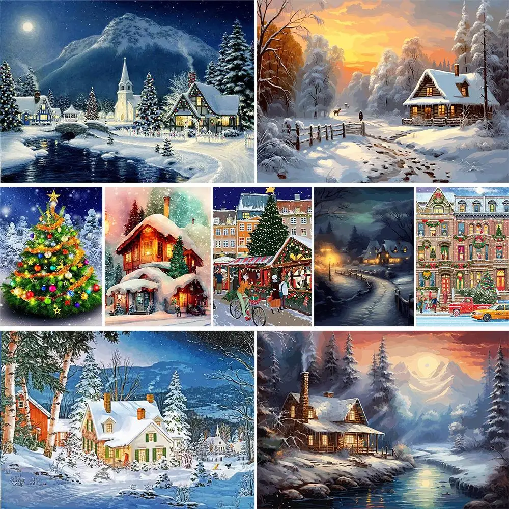 

Рождественские наборы для алмазной живописи, снежный пейзаж, полная Алмазная мозаика, вышивка крестиком, Рождественское украшение, подарок для друзей