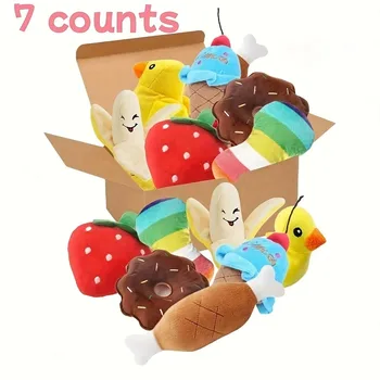 A 7-piece set of puppy sound toys, loose plush pet chewing, plush fruit snacks and vegetable puppy toys, suitable for cute playm 1