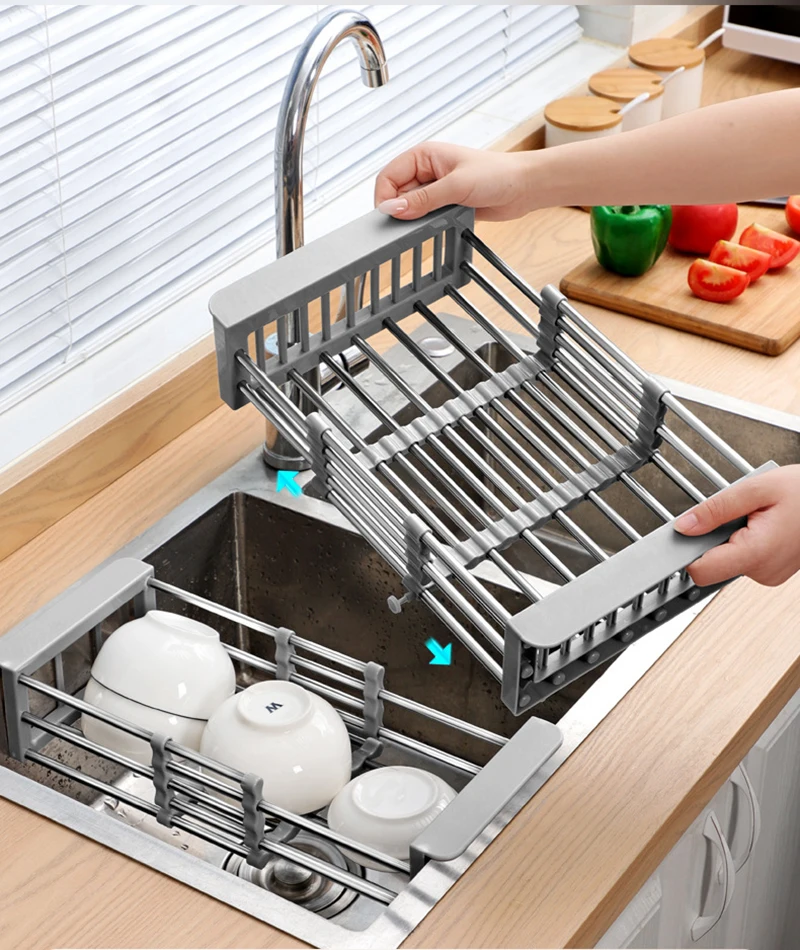 Adjustable Kitchen Stainless Steel Sink Rack Telescopic Sink Dish Rack Sink  Holder Organizer Fruit Vegetable Washing Drainer - AliExpress