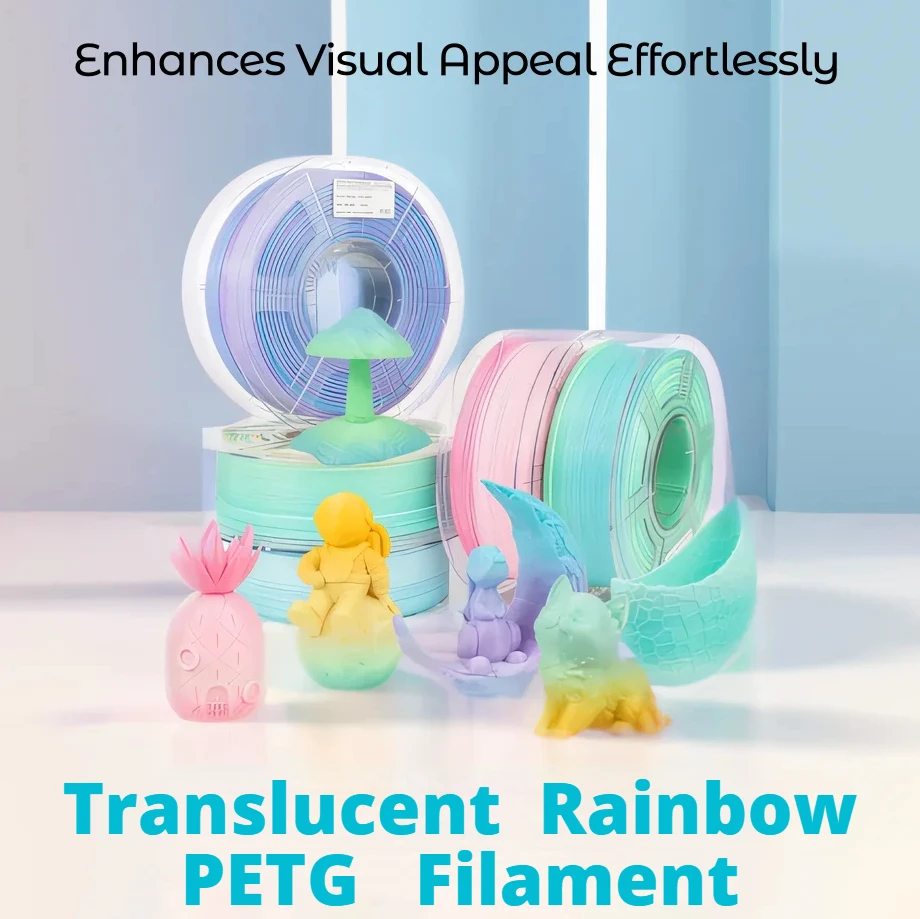 

Rainbow Translucent PETG 3D Printer Filament 1.75mm,Light Transmission Feature,Good Layer Adhesion,Free-Tangle,Blue/White/Orange