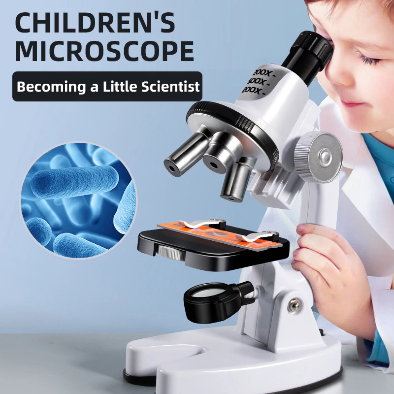 Science Microscope Set for Kids 8+ &ndash; LED Lighting, Safety Goggles, 3 Lenses with 1200X, 600X, 200X Magnification