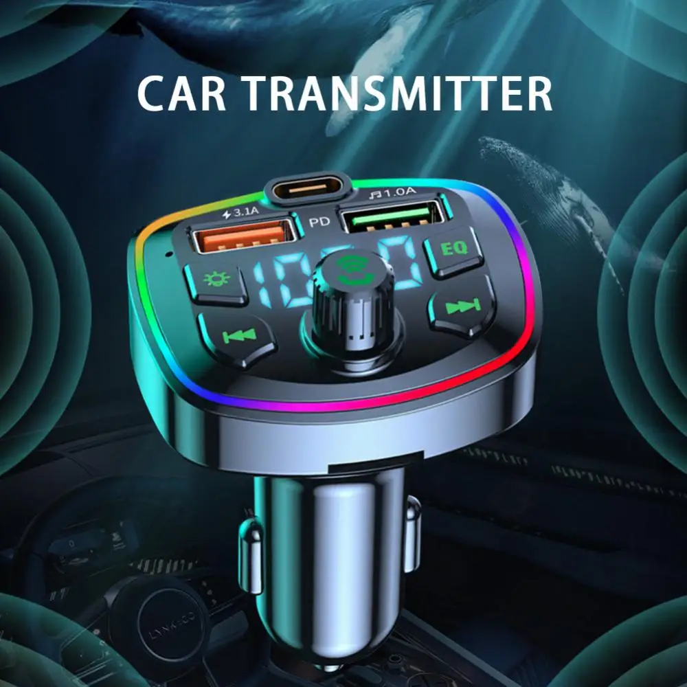 Wireless Car Wireless FM Transmitter Tipo C Cargador De Coche USB Dual Luz  Colorida Reproductor De MP3 Música Sin Pérdida Llamadas Manos Libres Kit De