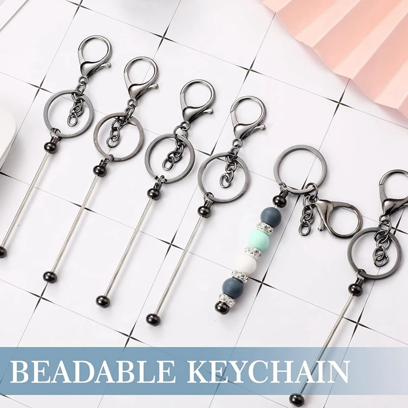 2 Pcs Beadable Keychain Bar, Silver Bead Keychain Beaded Keychain For  Pendant DIY, Alloy Blank Keychain Accessories Bulk For Keychain Making  Supplies Jewelry Making Gift