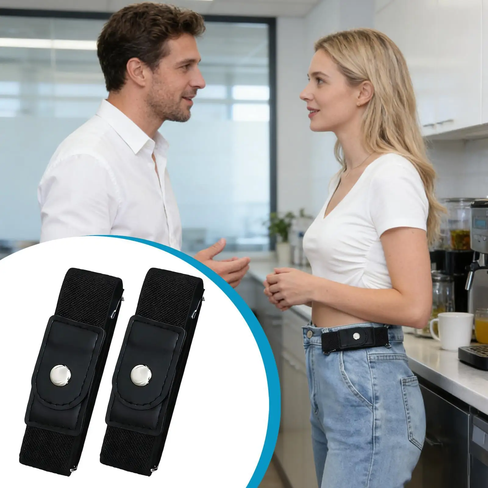 1 Paar elastischer Gürtel ohne Schnalle, dehnbarer, verstellbarer Bund für Damen und Herren, Jeans, Hosen, Kleider, Freizeitmode – Detail 8