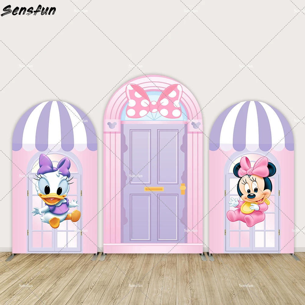 

Daisy Duck Minnie Mouse Bowtique Baby Shower Arch Backdrop Cover Chiara Wall Photo Background Baby Girl 1st Birthday Party Decor