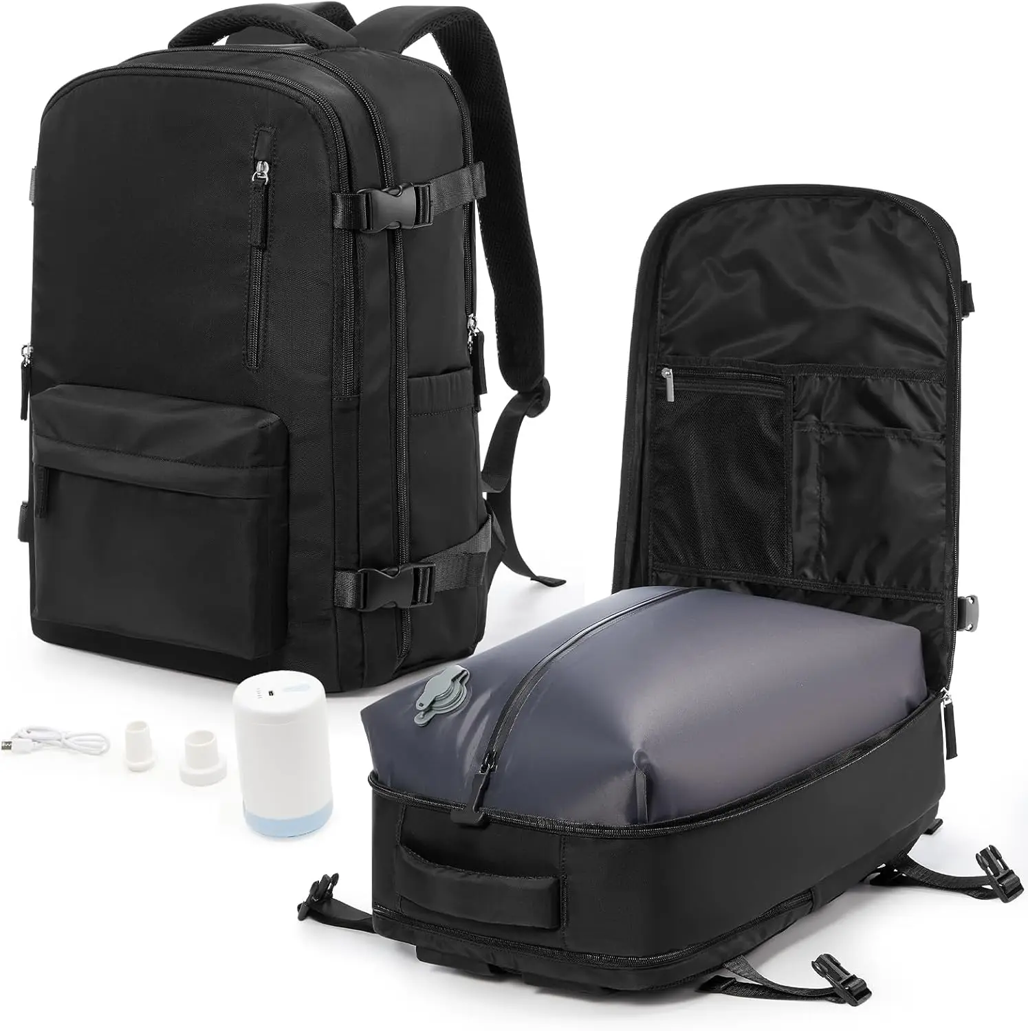 Travel Backpack with Vacuum Compression and Electric Pump