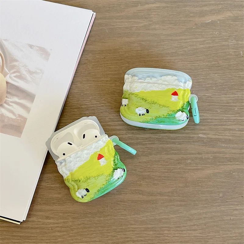 

Oil Painting Prairie Little Sheep Suitable for airpods pro Case 3 generation Apple Wireles Bluetooth Headphone silicone cushion