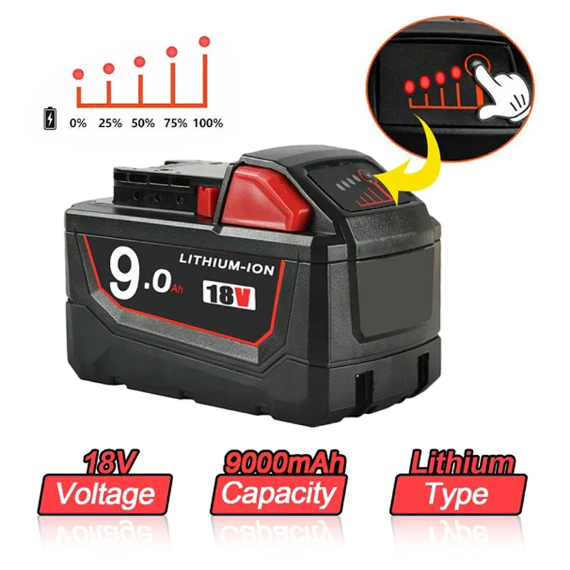 

18V For Milwaukee M18M18B6 XC 9.0 Ah Li-Ion Battery 48-11-1860 48-11-1852 Or Charger 48-11-1850 48-11-1840 Cordless Power Tools