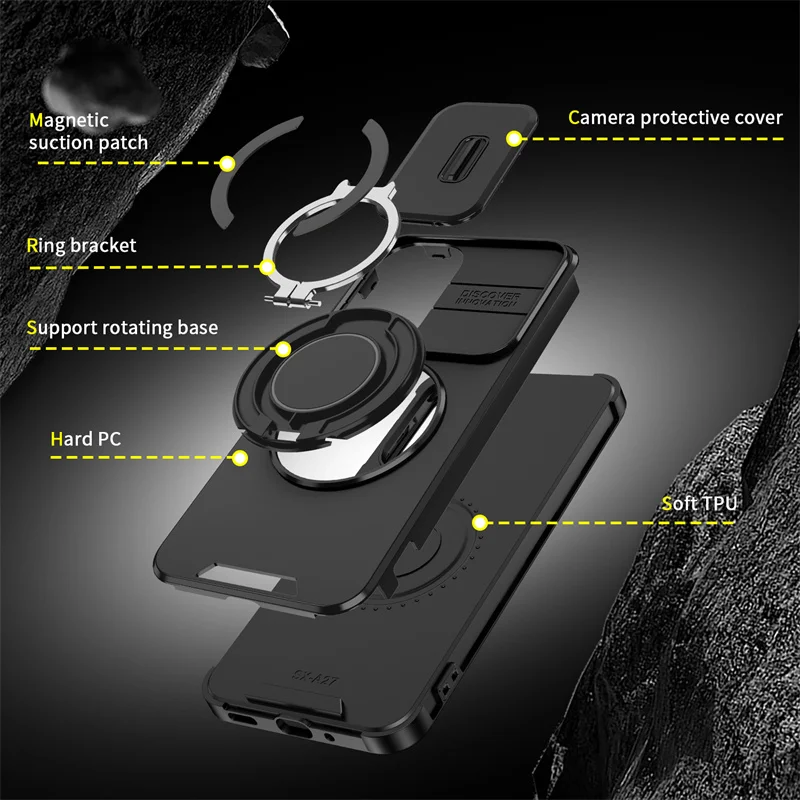 Luxury Magnetic Bracket Armor Phone Case with Slide Camera Protection