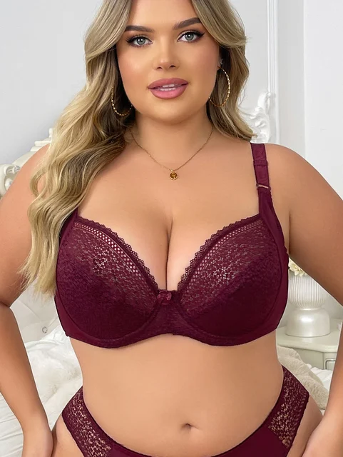 Plus Size EF Cup Women Bras Sexy Lace Super Thin Brassiere Underwear Solid Color Bras 5