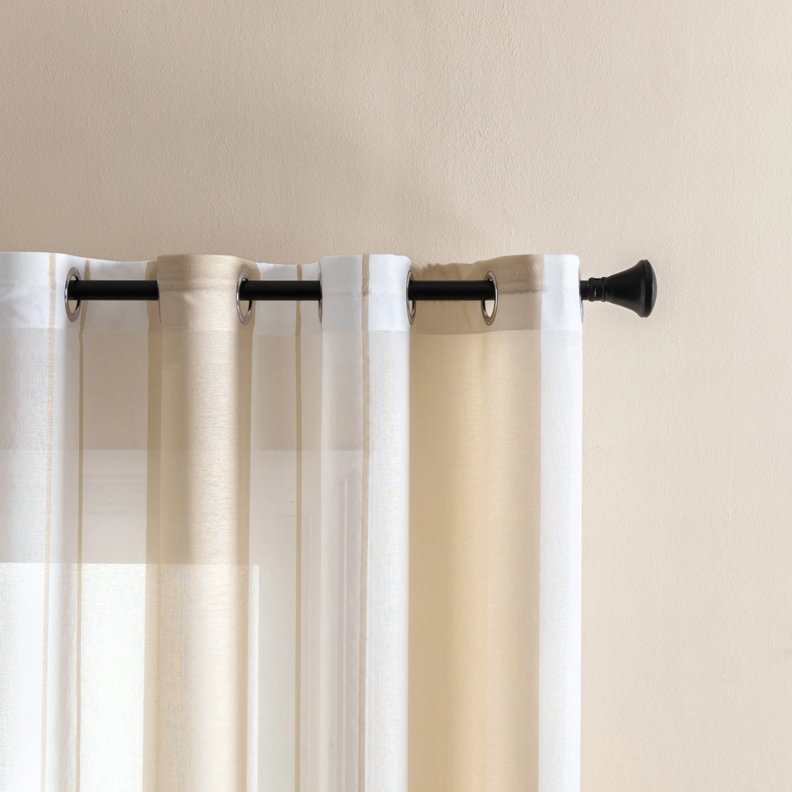 Striped Sheer Curtains | Soft Voile Fabric Semi Sheer Drapes - Eyelet Panels for Office & Home