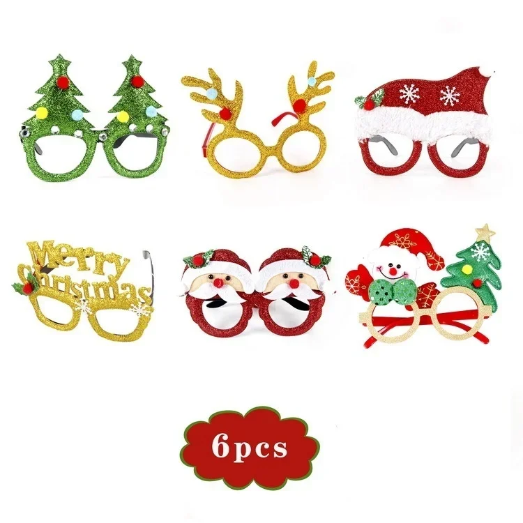 Christmas Glasses Decoration Universal Christmas Hat 6/12/18 Pcs Glasses Glitter Party Frames