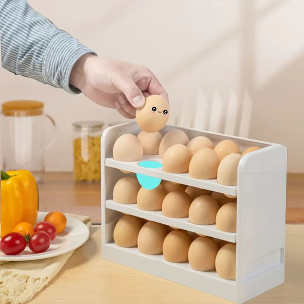 Refrigerator Egg Storage Box Rotating 30 Grid Space-saving Organizer Container Kitchen Desk