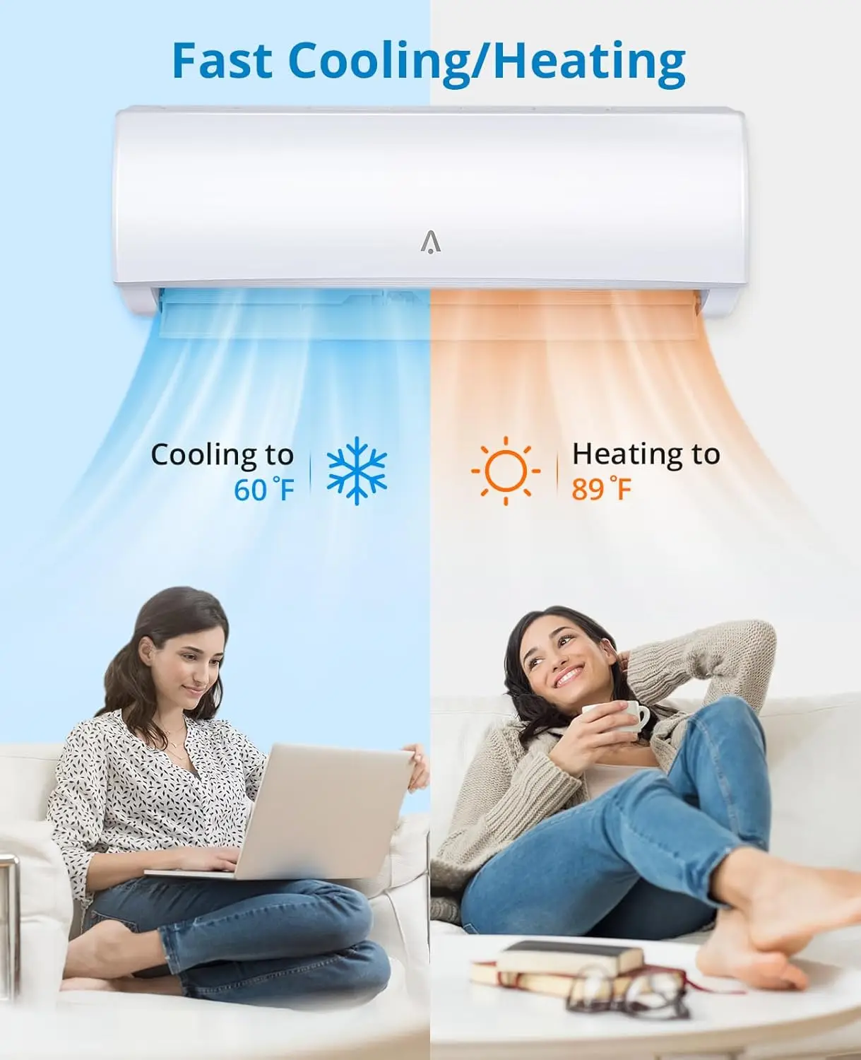 12000BTU Smart Air Conditioner System 19 SEER2 Split Inverter AC W/ Pre-Charged Heat Pump Installation Kit WiFi Remote Control 2