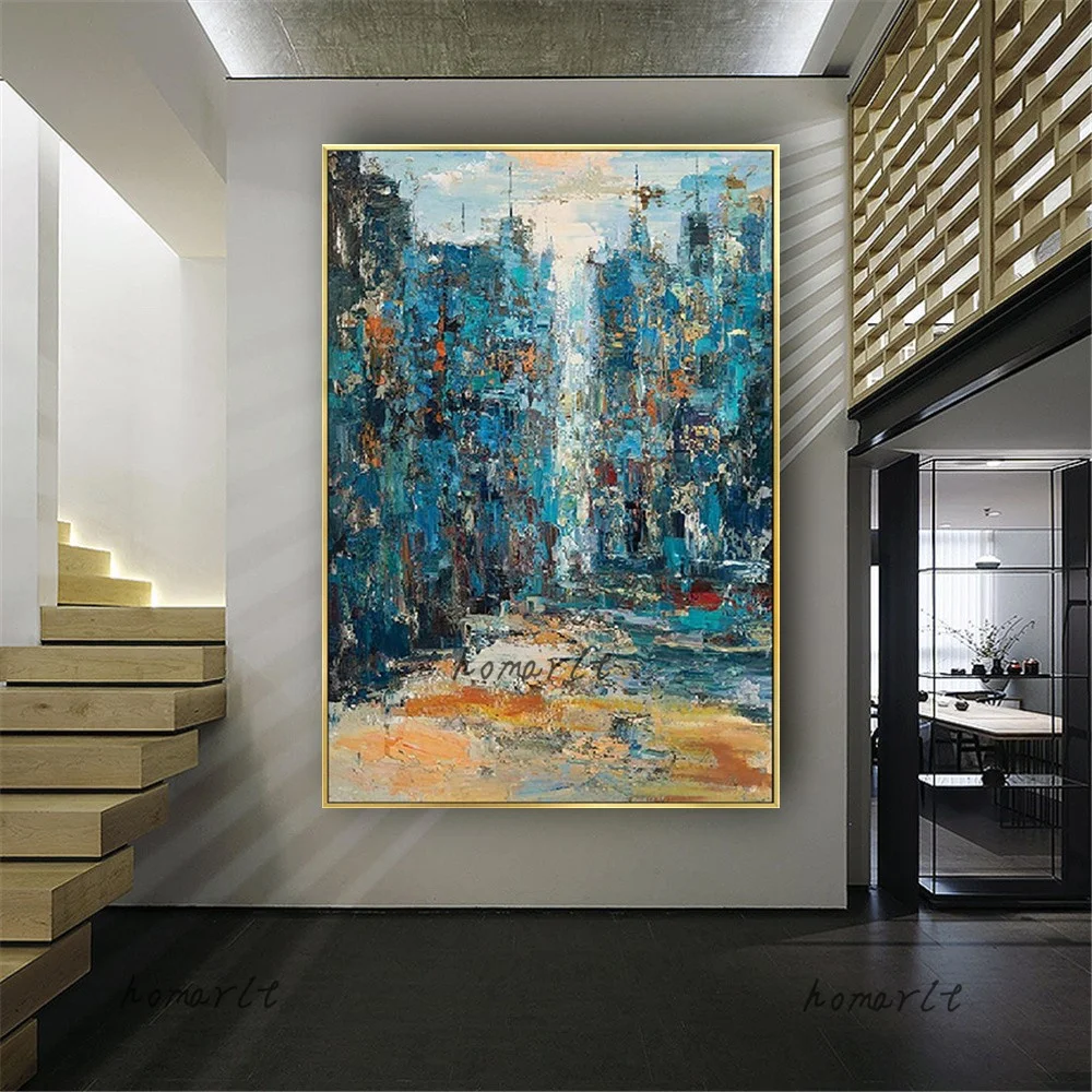 

Abstract Blue Gray Wall Art Picture 100% Handmade Oil Painting On Canvas Modern Decor Paintings Decoration Living Room Home Trim