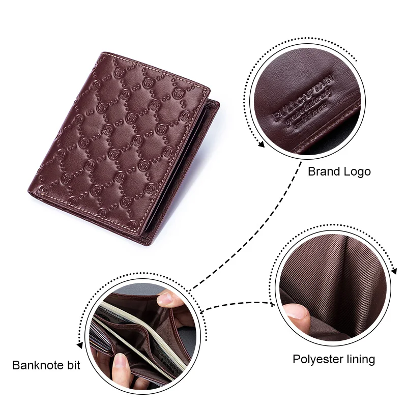 BULLCAPTAIN New Leather Men's Wallet Fashion Creative Pattern Wallet Small Mini Card Holder RFID Wallet Men 0204H 5