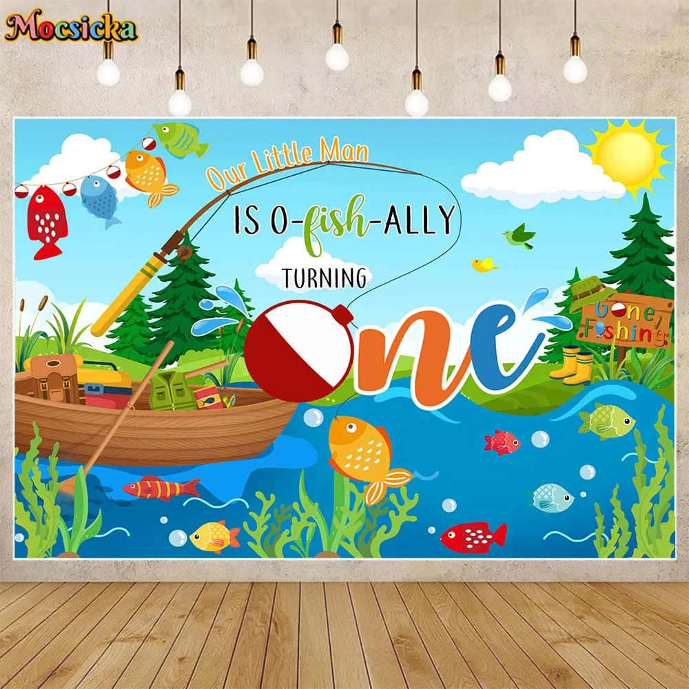 

Mocsicka Gone Fishing Birthday Background Our Little Man Is Turning One Boys 1st Birthday Party Decor Backdrop Kids Banner Props