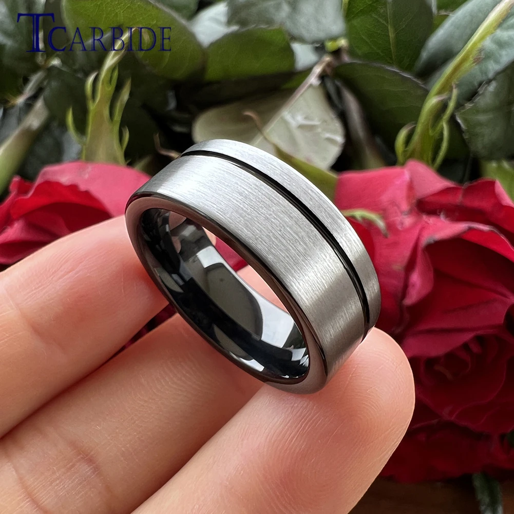 Tungsten Wedding Band Set - 4mm, 6mm, 8mm Width, Black & Silver Brushed, Comfort Fit (Sizes 4-15)