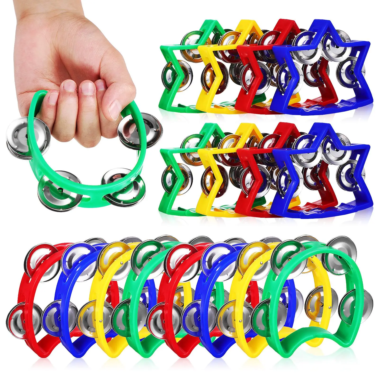 16pcs Music Educational Toys For Beginners Small Portable Hand Bells Percussion Tambourine Shaker Musical Instruments Funny hand tambourine wooden hand bells