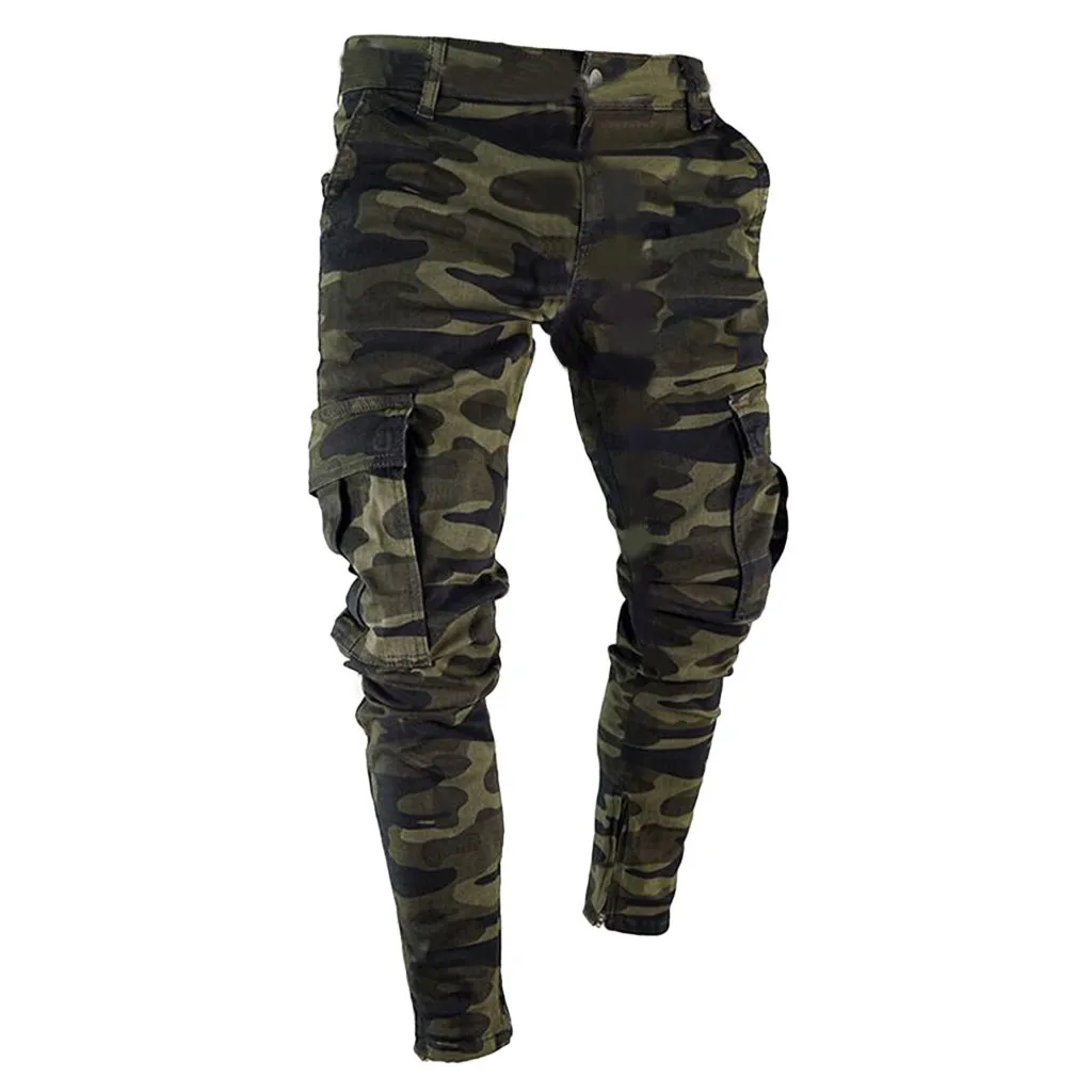 

Mens Skinny Stretch Pants Causal Fashion Camouflage Cargo Pants Spring Autumn Sports Slim Fit Cropped Pants With Pockets