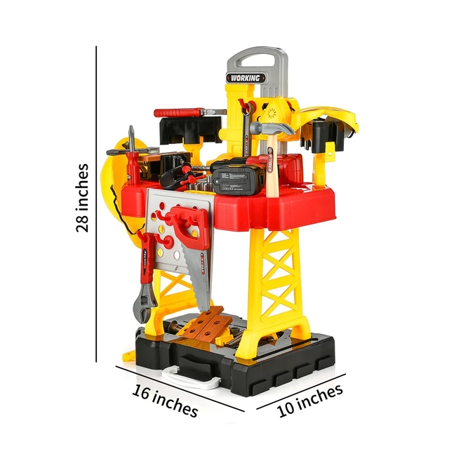 TOY CHOI'S Pretend Play Workbench Toy Tool Set 82 Pieces Construction Kit Outdoor Travel Preschool Gift for Kids Boys Girls 5