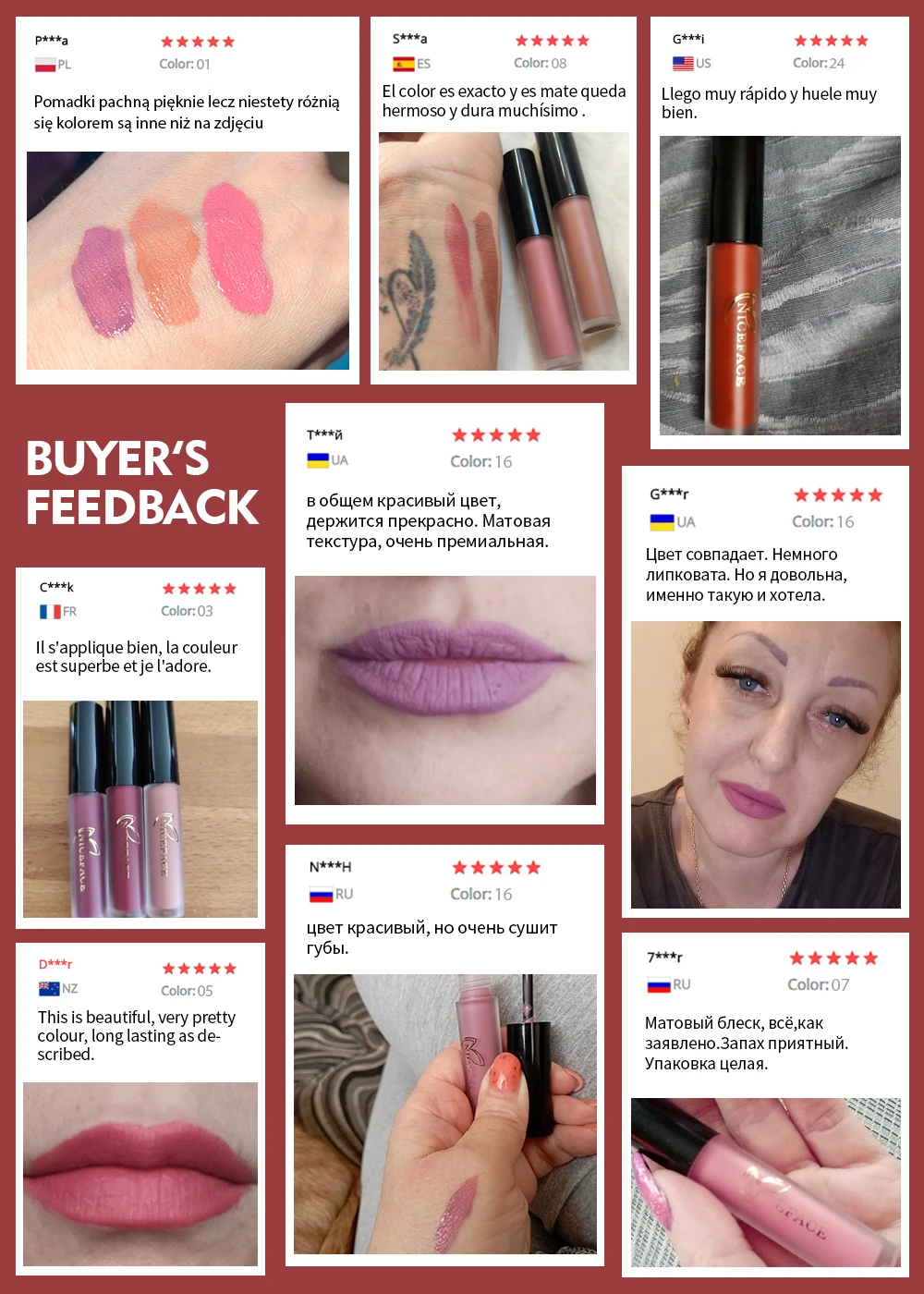 Matte Nude Flüssiger Lippenstift Samt-Lipgloss Langanhaltend Nicht Klebend Wasserfest Schwarz Rot Lipgloss Tint Lila Lippen Kosmetik – Detail 1
