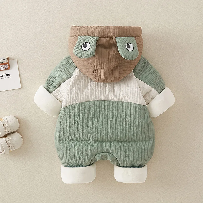 Winter Baby Boys Down Jacket Jumpsuit White Duck Down Thickening Newborn Boys Climbing Suit Cartoon Frog Infant Boy Romper