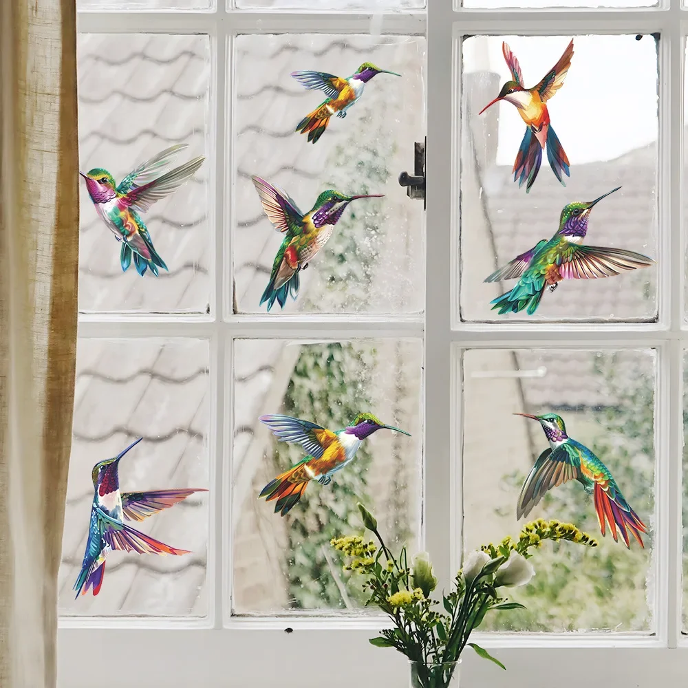 1PCS Cartoon Painted Hummingbird Glass Window Home Landscaping Decoration Electrostatic Uv Window Sticker