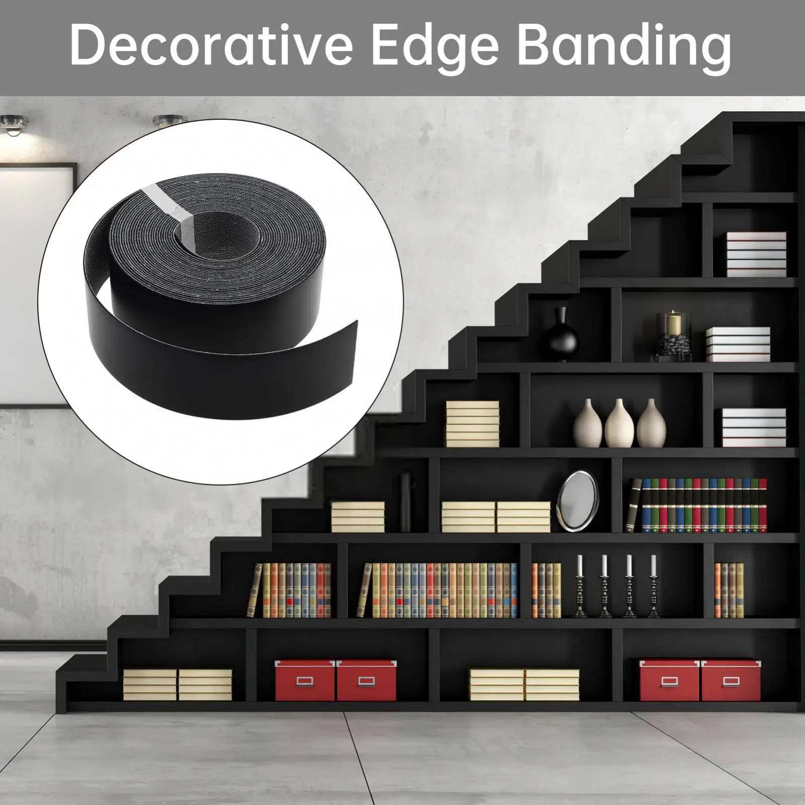 7.62M Black / White Hot Melt Adhesive PVC Edge Banding Pre-glued Veneer Edging for Plywood Table / Cabinet Decor